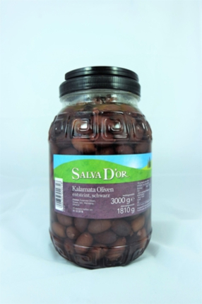 3300 ml PET-Gl. Kalamata Oliven schwarz ohne Stein SALVA DOR