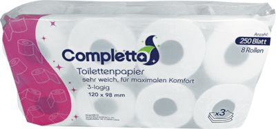 6x8 Rollen Pa. Toilettenpapier COMPLETTA 3-lagig weiß 250 Blatt