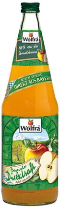 1,0 Lt. MW-Fl. Apfelsaft Direkt-saft naturtrüb WOLFRA Mehrweg-Glas