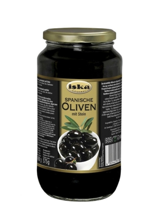 935 ml Gl. Oliven schwarz mit Stein, Spanien